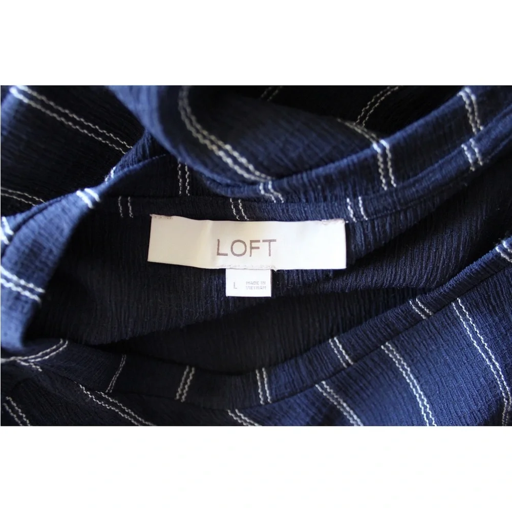 Loft Stripe Puff Sleeve Short Sleeve Top Large Preowned